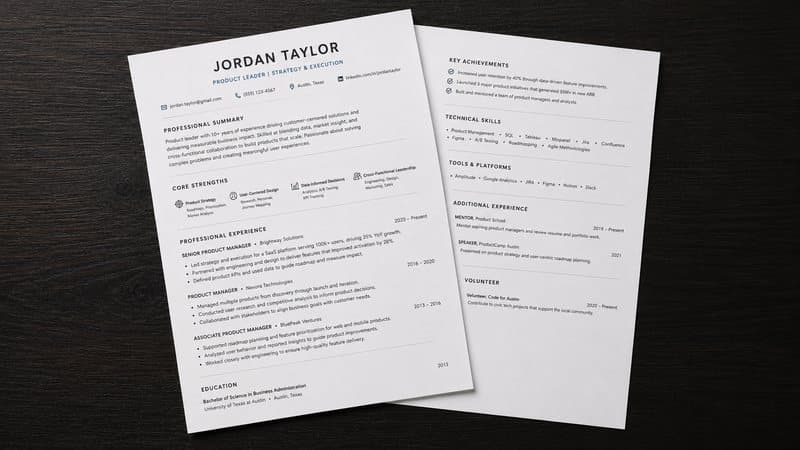 Two sheets of paper on a dark desk